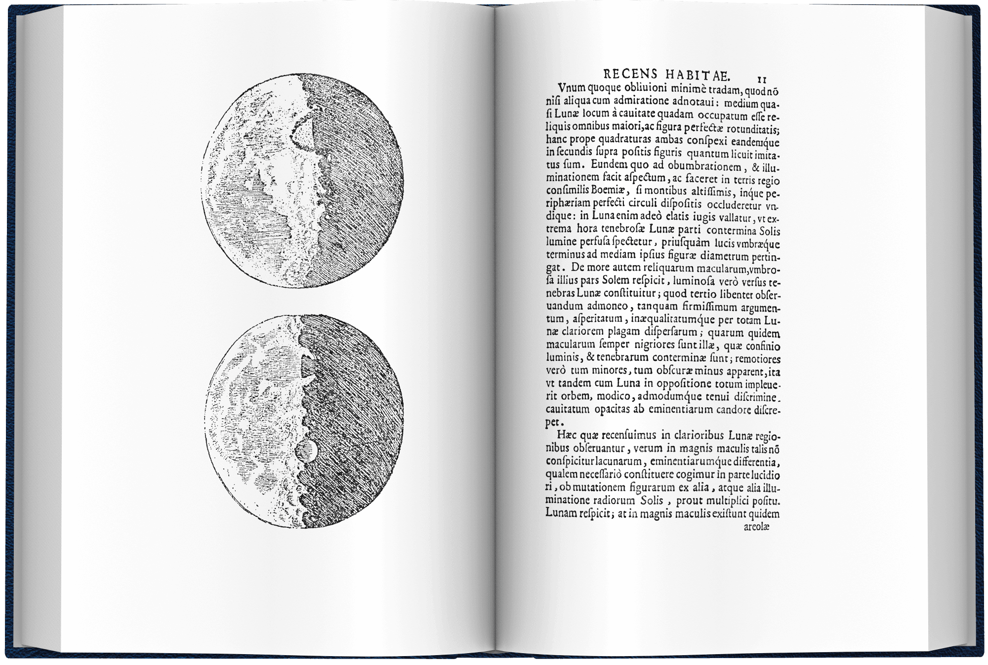 Una pagina del Sidereus Nuncius con i disegni della Luna osservata da Galileo